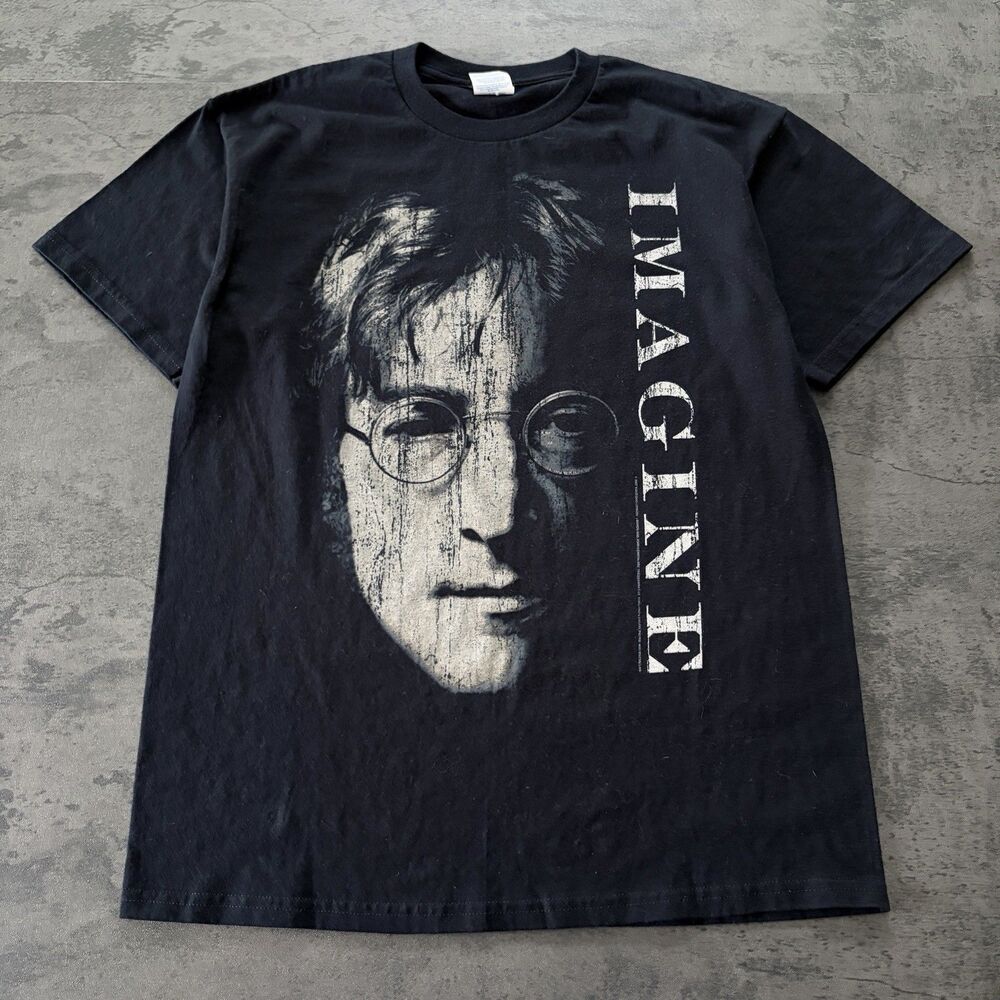Y2K VTG John Lennon Imagine Shirt M Black Crew Neck Short Sleeve Graphic Beatles